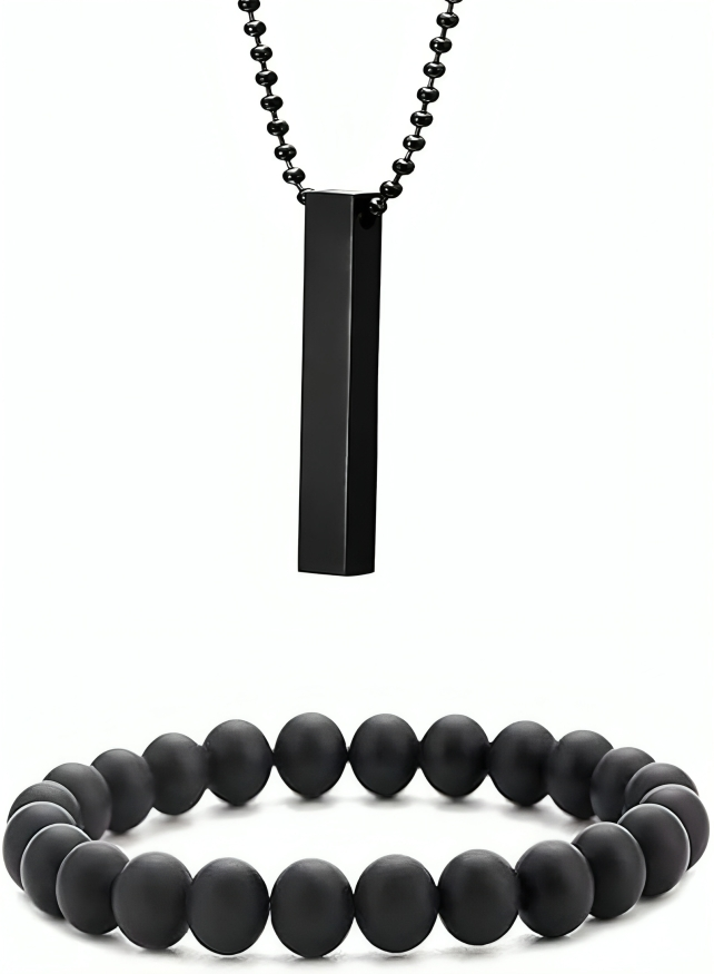 Black Bar Chain & Beads Bracelet – Ultimate Style Combo